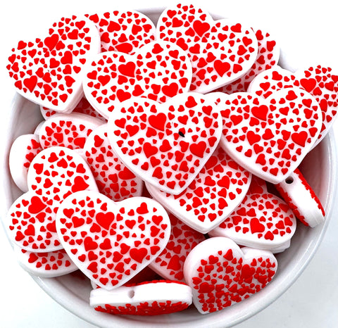 White & Red Heart Valentine's Day Silicone Focal Beads