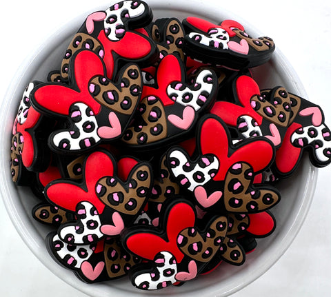 Four Hearts Valentine's Day Silicone Focal Beads