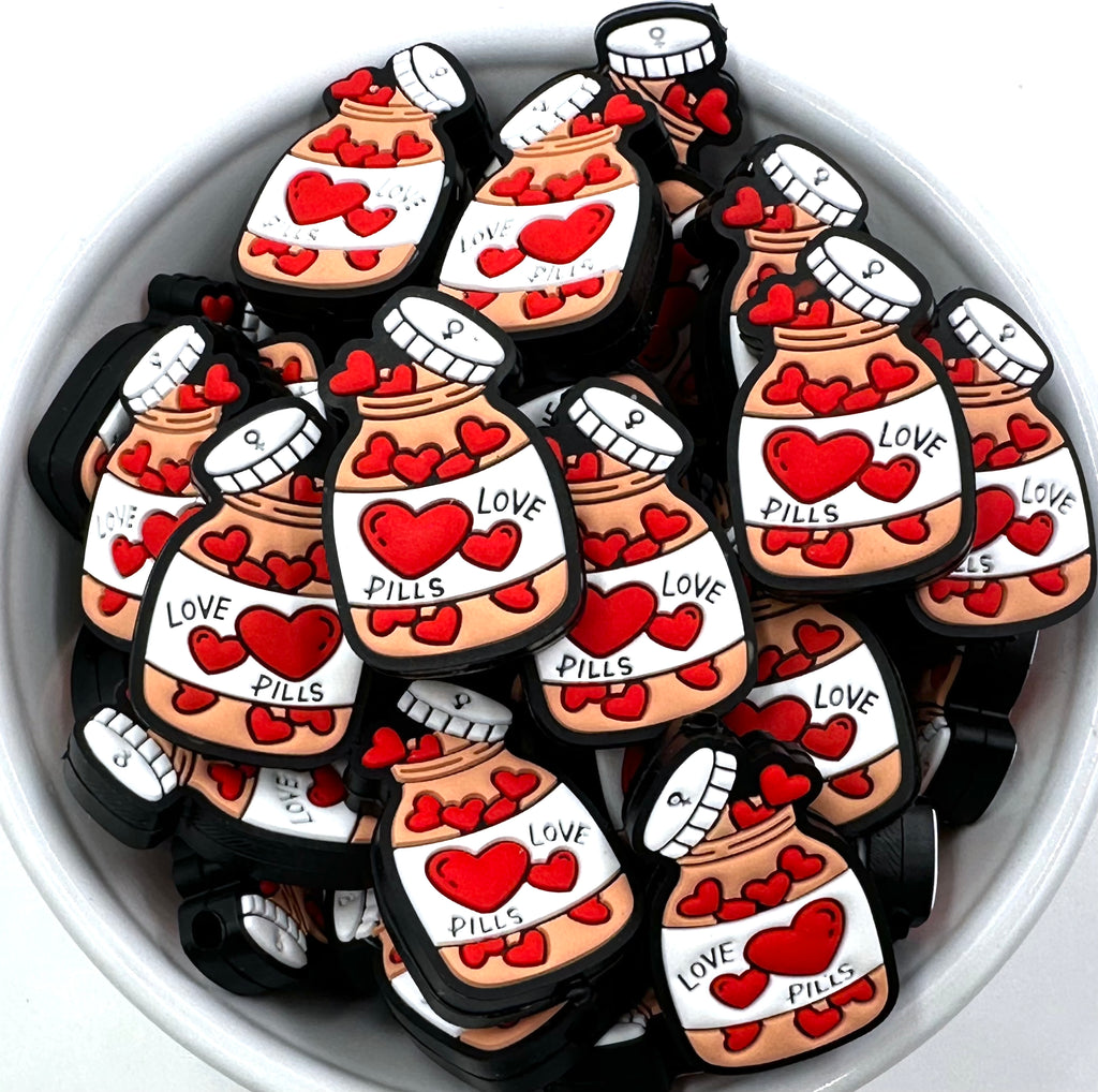 Love Pills Hearts Valentine's Day Silicone Focal Beads