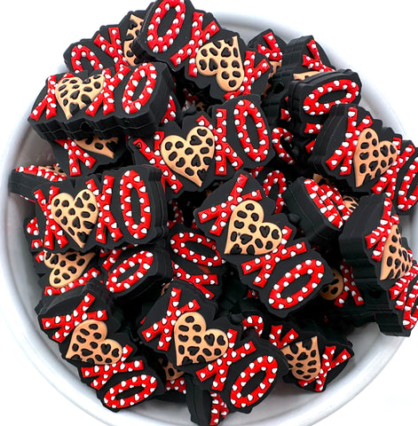 Red XOXO Valentine's Day Silicone Focal Beads