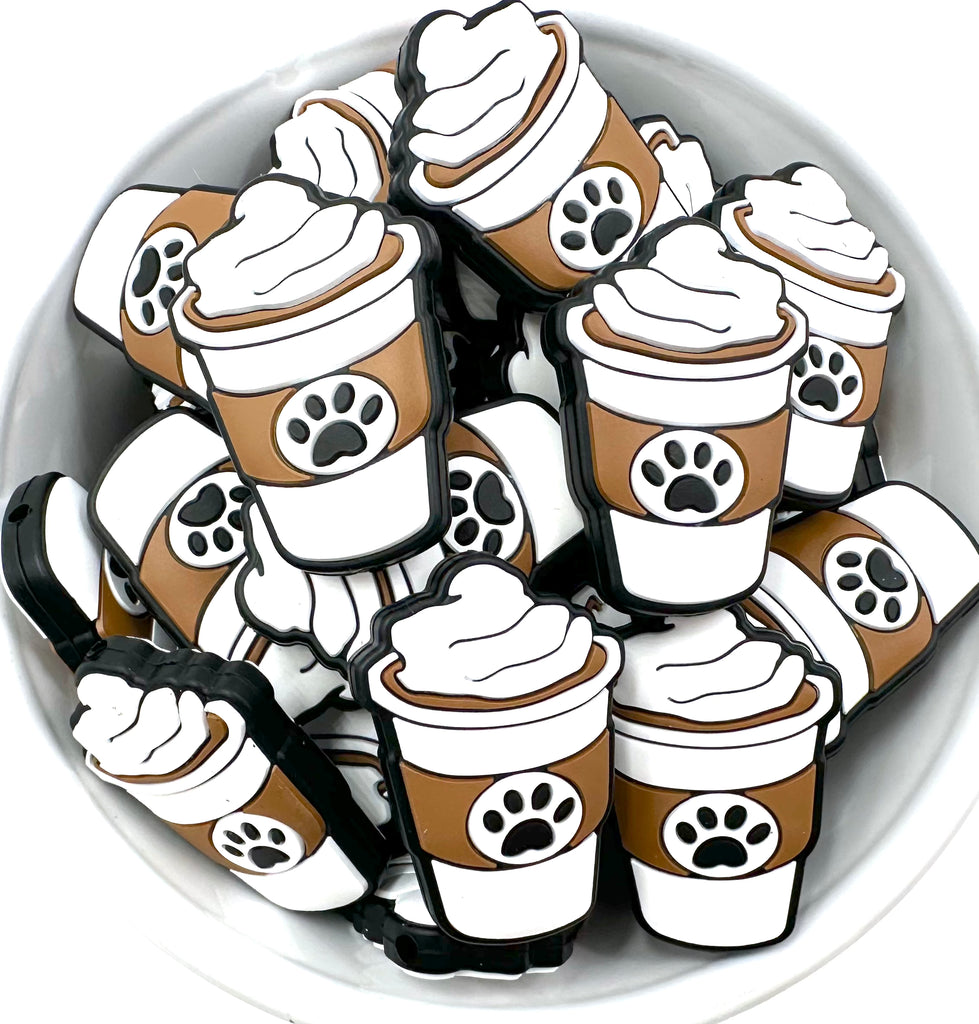 Paw Print Latte Silicone Focal Beads