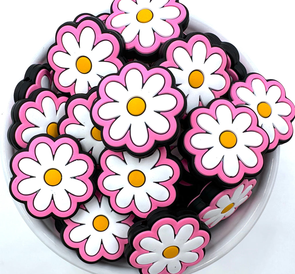 Pink Daisy Flower Silicone Focal Beads