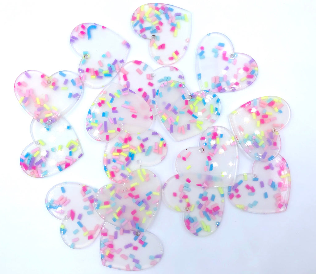 Clear Confetti Acrylic Heart Charm