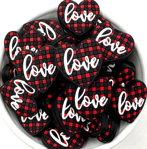 Love Plaid Valentine's Day Silicone Focal Beads