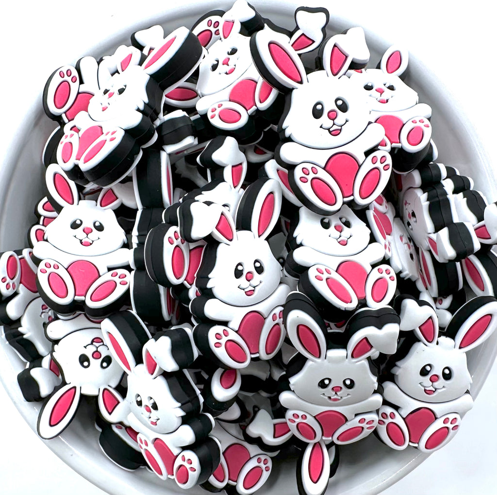 Pink & White Bunny Silicone Focal Beads