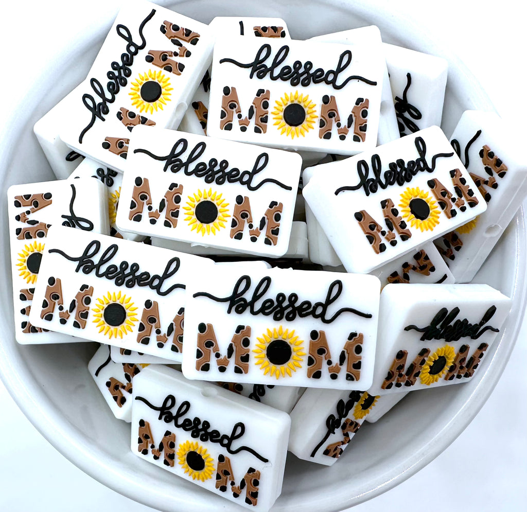 Blessed Mom Silicone Focal Beads--White