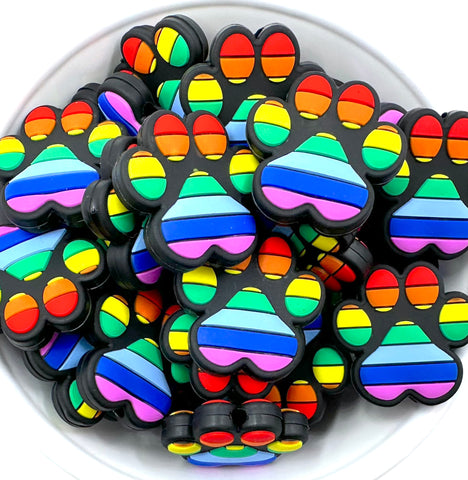 Rainbow Paw Print Silicone Beads