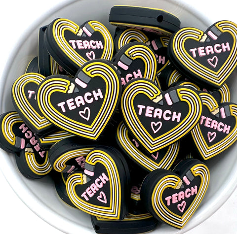 Teach Heart Silicone Focal Beads