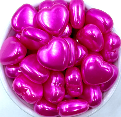 25mm Puffy Heart Pearl Chunky Beads--Hot Pink