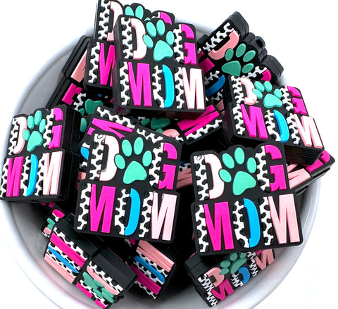 Dog Mom Silicone Focal Beads--Pink & Turquoise