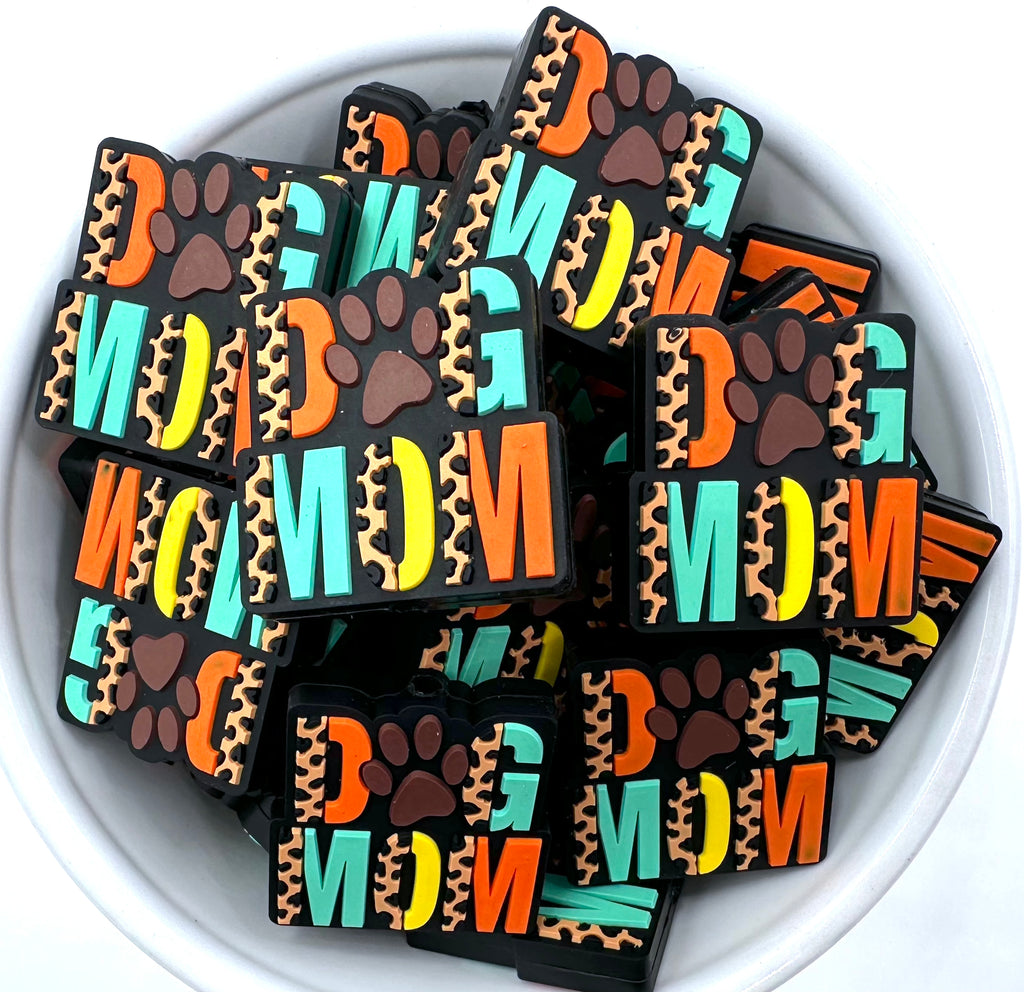 Dog Mom Silicone Focal Beads--Orange & Turquoise