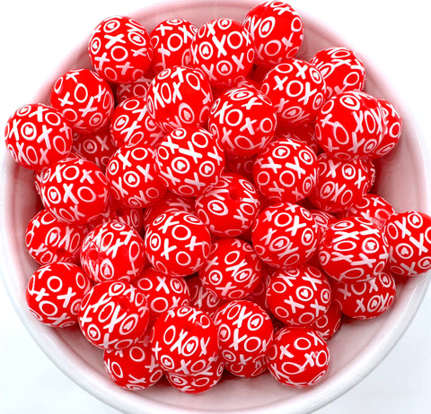 Red XOXO Valentine's Print Silicone Beads--15mm