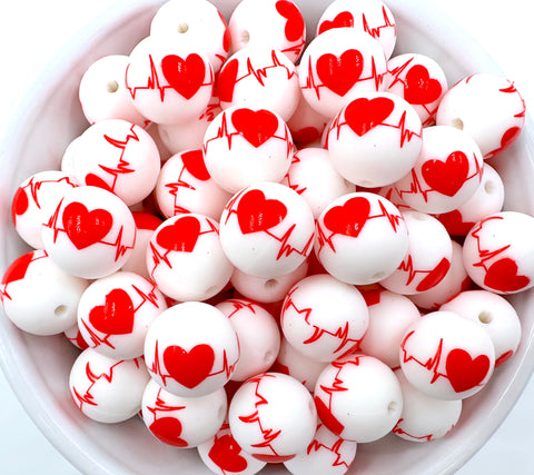 Heartbeat Print Silicone Beads--15mm