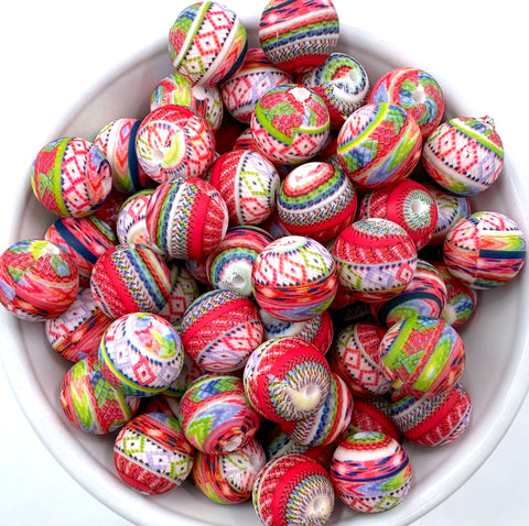Red Aztec Western Print Silicone Beads--15mm
