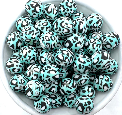 Mint Leopard Print Silicone Beads--15mm