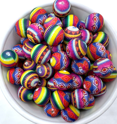 Bright Aztec Western Print Silicone Beads--15mm