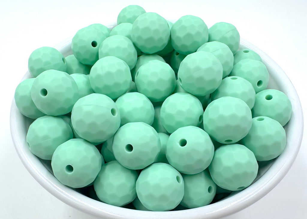 15mm Multi-Faceted Silicone Beads--Mint Green