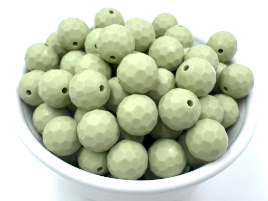 15mm Multi-Faceted Silicone Beads--Sage Green