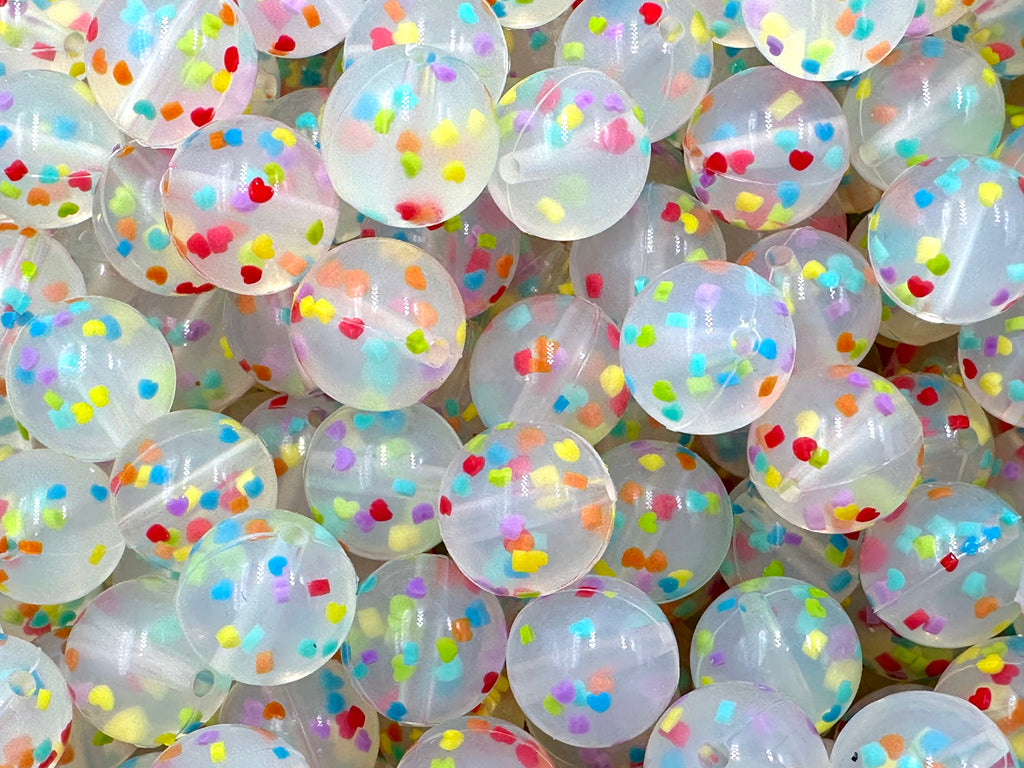 15mm Rainbow Heart Confetti Silicone Beads