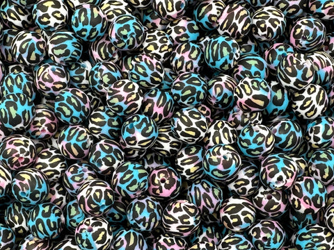 Pink & Blue Leopard Print Silicone Beads--15mm