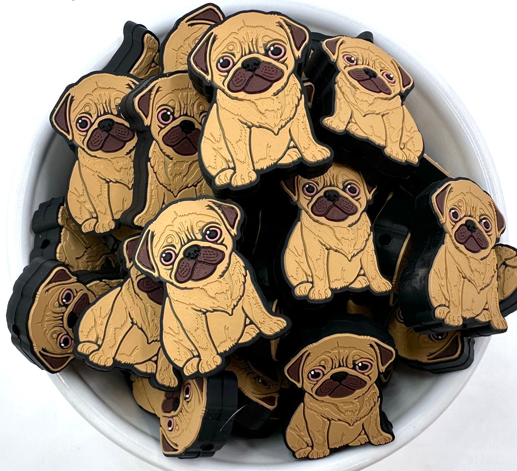 Brown Pug Dog Silicone Focal Beads