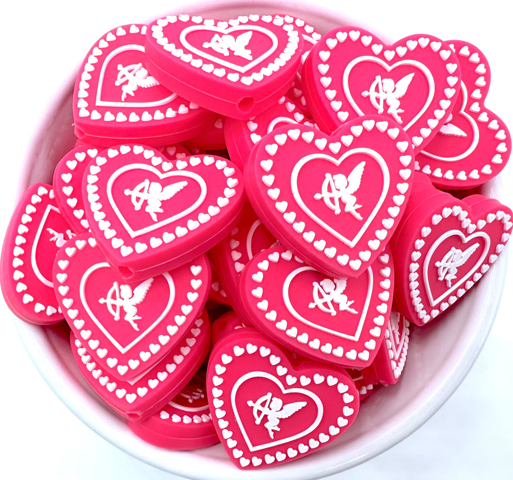 Cupid Heart Silicone Focal Beads--Pink