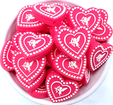 Cupid Heart Silicone Focal Beads--Pink