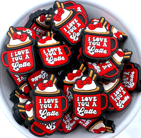 I Love You A Latte Silicone Focal Beads--Red
