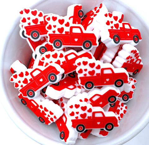 Red Love Truck Silicone Focal Beads