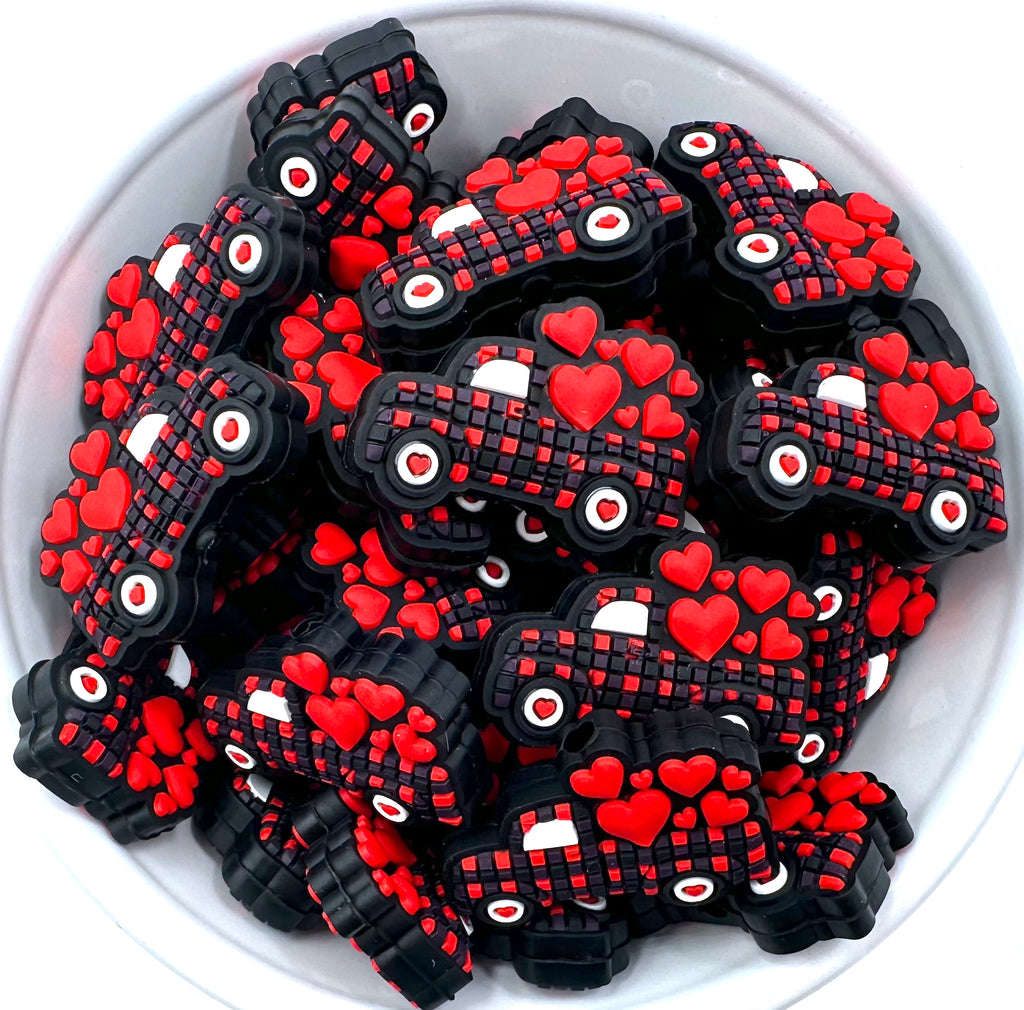 Red Heart Plaid Truck Silicone Focal Beads