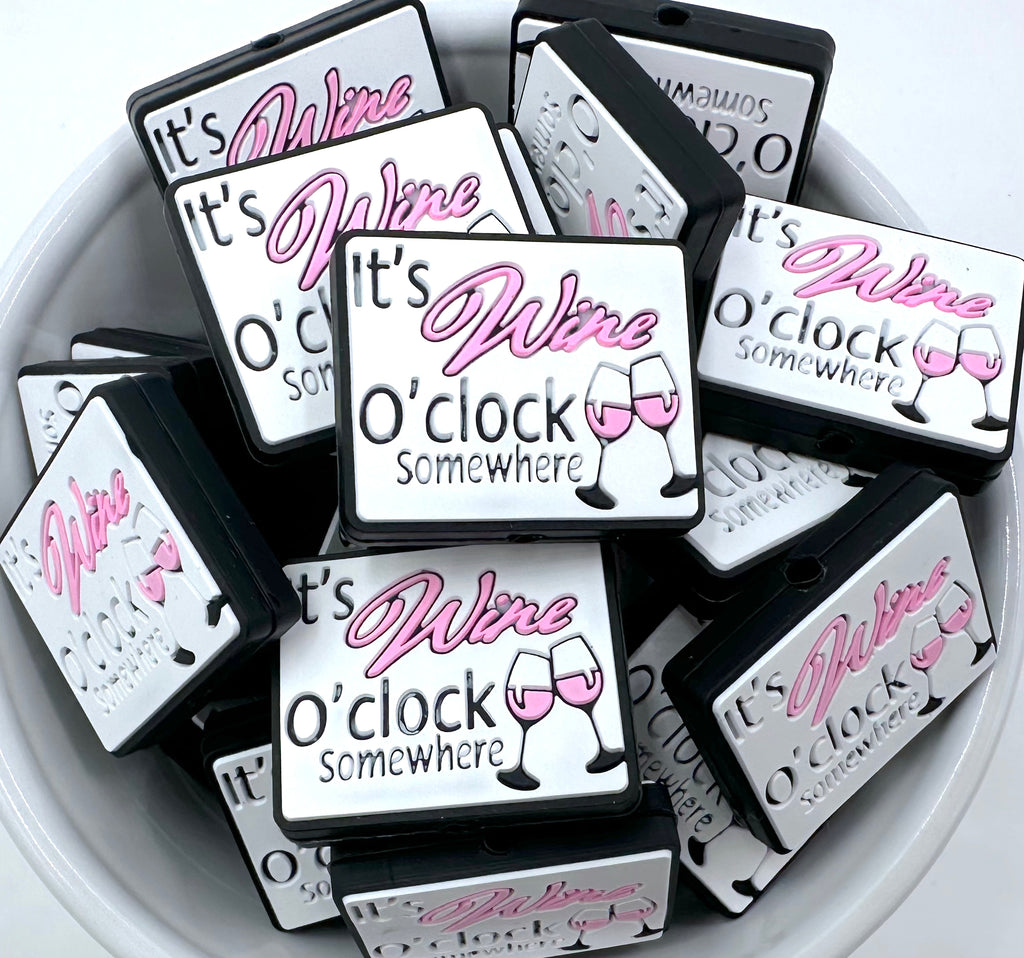 It's Wine O'Clock Somewhere Silicone Focal Beads--PInk