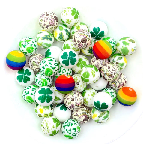 St Patrick's Day BULK 15mm Printed Silicone Beads--Grab Bag!