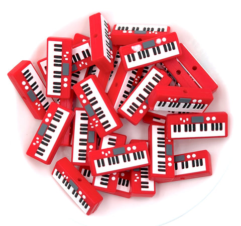 Red Keyboard Piano Silicone Focal Beads