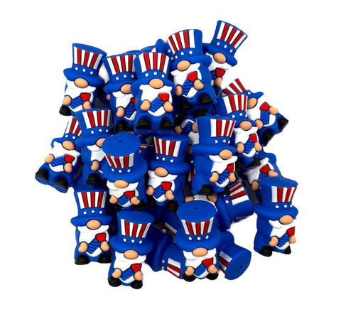 3D Blue 4th of July Gnome with Firecracker Silicone Focal Beads