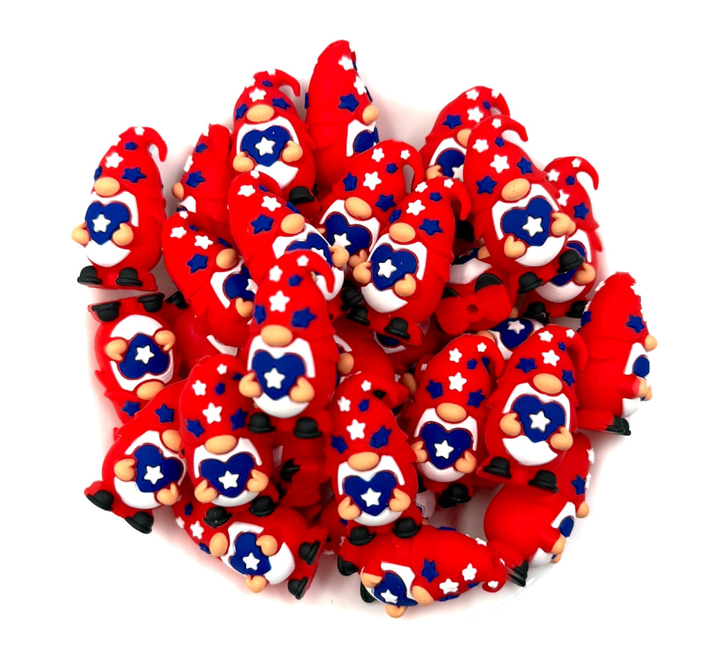 3D USA 4th of July Gnome with Heart Silicone Focal Beads
