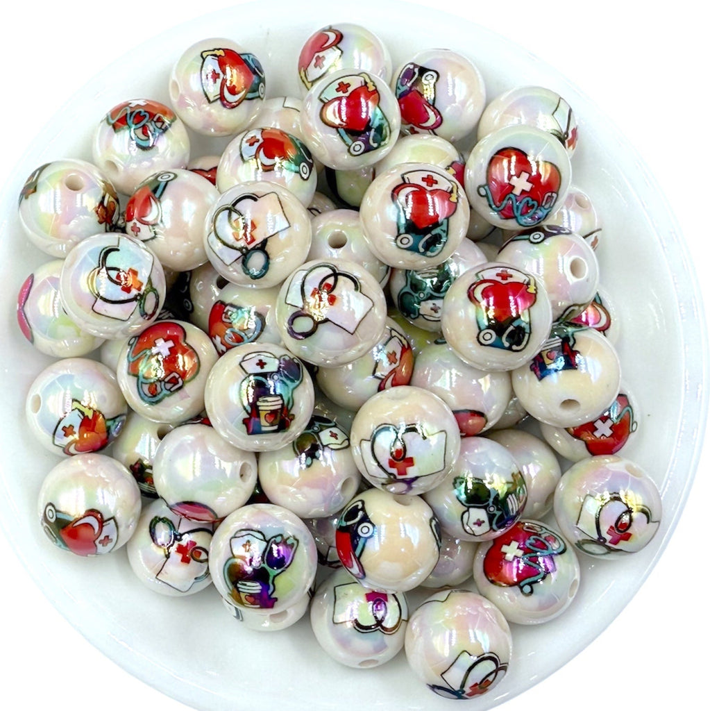 16mm Nurse/Medical Iridescent Acrylic Beads