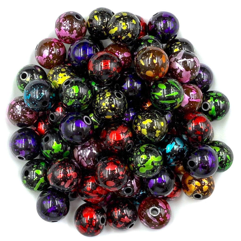 16mm Black Splatter Acrylic Beads--Assorted Colors