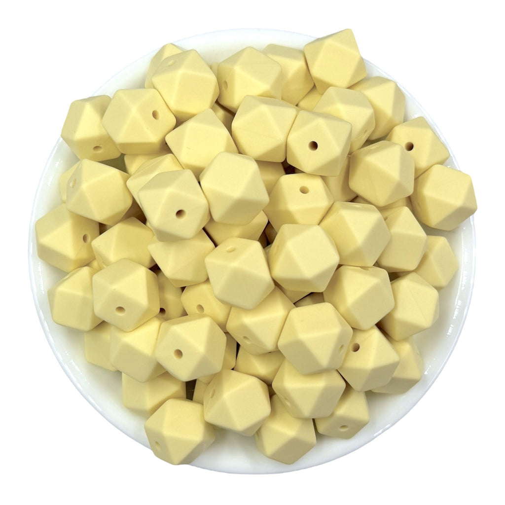 14mm Butter Yellow Mini Hexagon Silicone Beads
