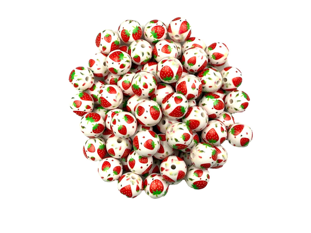 16mm Strawberry Print Acrylic Beads