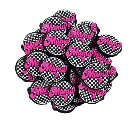 Mama Checkered Round Silicone Focal Beads--Pink