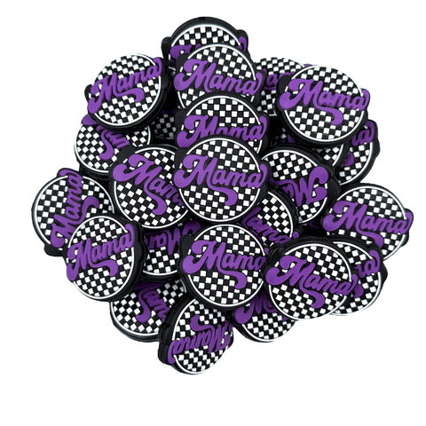 Mama Checkered Round Silicone Focal Beads--Purple