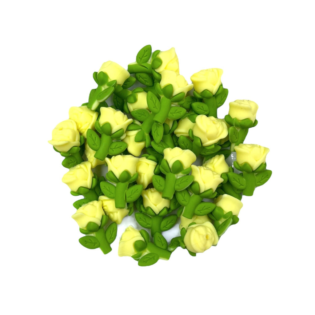 3D Rose Flower Silicone Focal Beads--Yellow