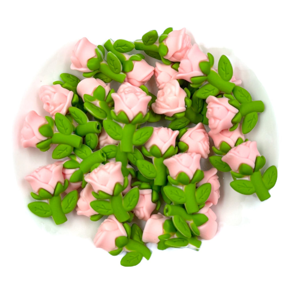 3D Rose Flower Silicone Focal Beads--Pink