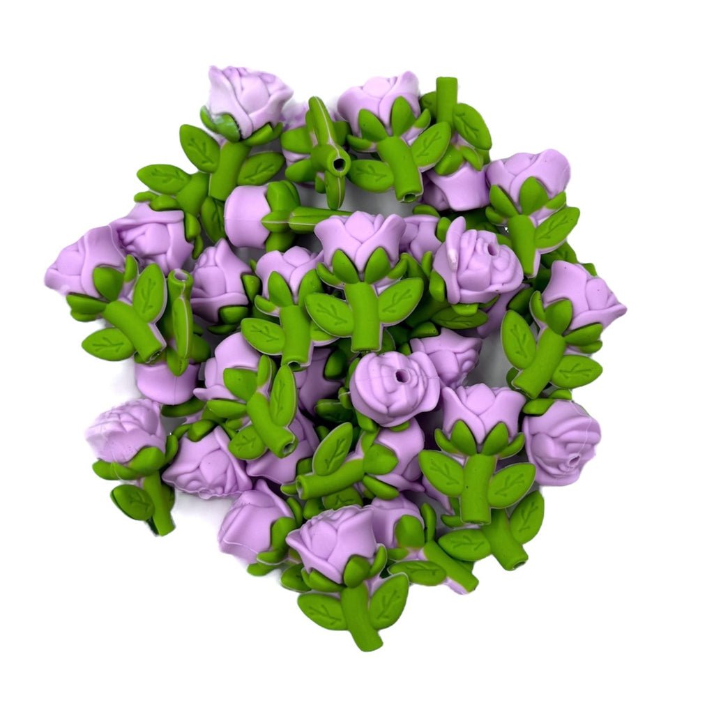 3D Rose Flower Silicone Focal Beads--Purple