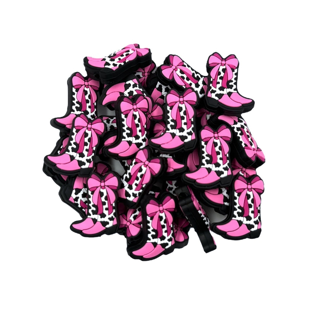 Cowgirl Boots Silicone Focal Beads--Pink