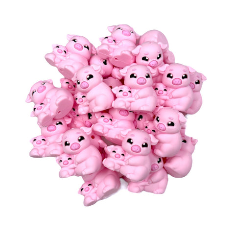 Pink Pigs 3D Silicone Focal Beads