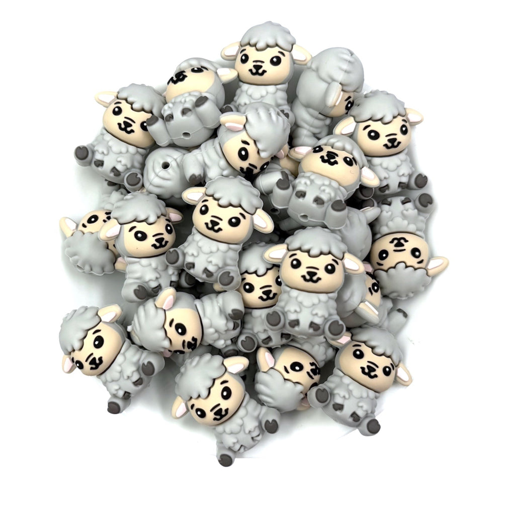 Sheep 3D Silicone Focal Beads--Gray