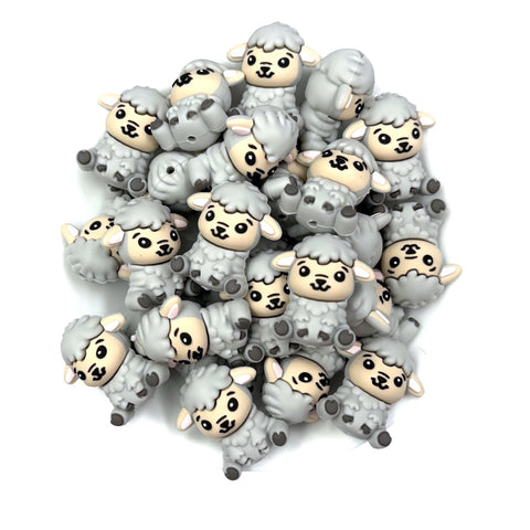 Sheep 3D Silicone Focal Beads--Gray