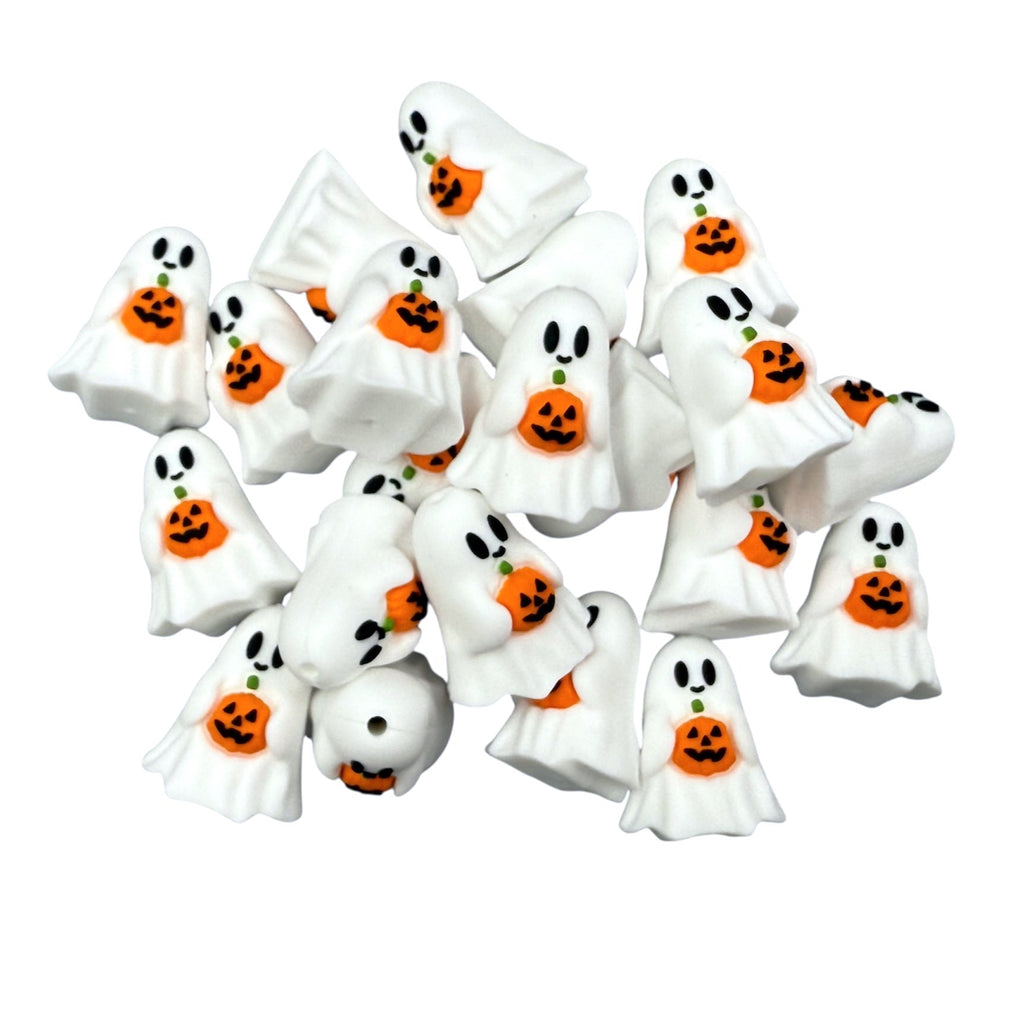 3D White Ghost with Pumpkin Silicone Focal Beads