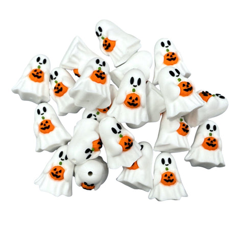 3D White Ghost with Pumpkin Silicone Focal Beads